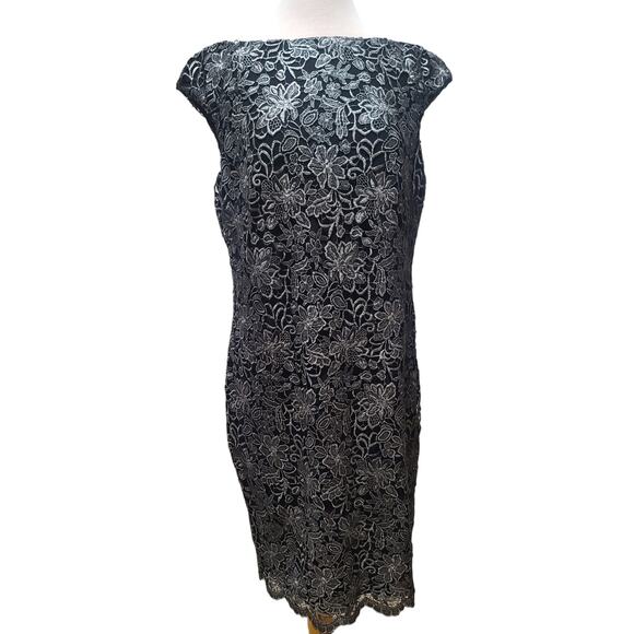 Lauren Ralph Lauren dress women's size 14 black floral lace Sleeveless sheath - Picture 1 of 9